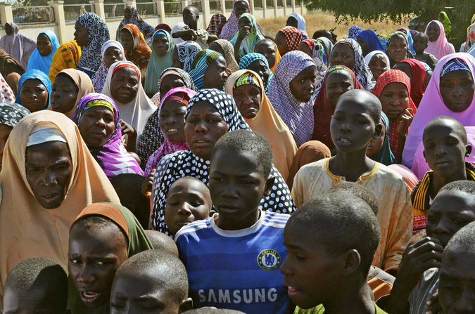 Mothers and relatives of kidnapped schoolgirls in northern Nigeria gathered late last month. Credit Afolabi Sotunde/Reuters
